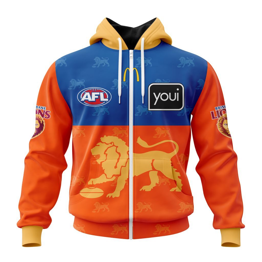 Afl Brisbane Lions Custom Name Number Away Guernsey Zip Up Hoodie