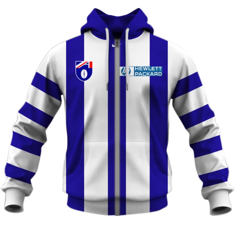 Afl North Melbourne Kangaroos Custom Name Number 90S Vintage Retro Guernsey Zip Up Hoodie For Fans