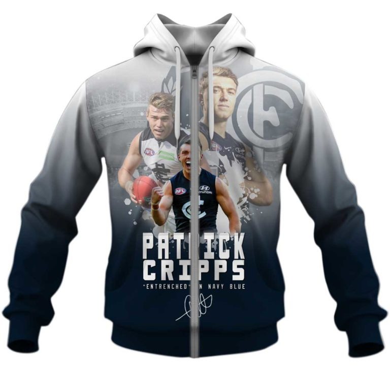 Afl Carlton Blues Patrick Cripps #9 Zip Up Hoodie For Sport Fans