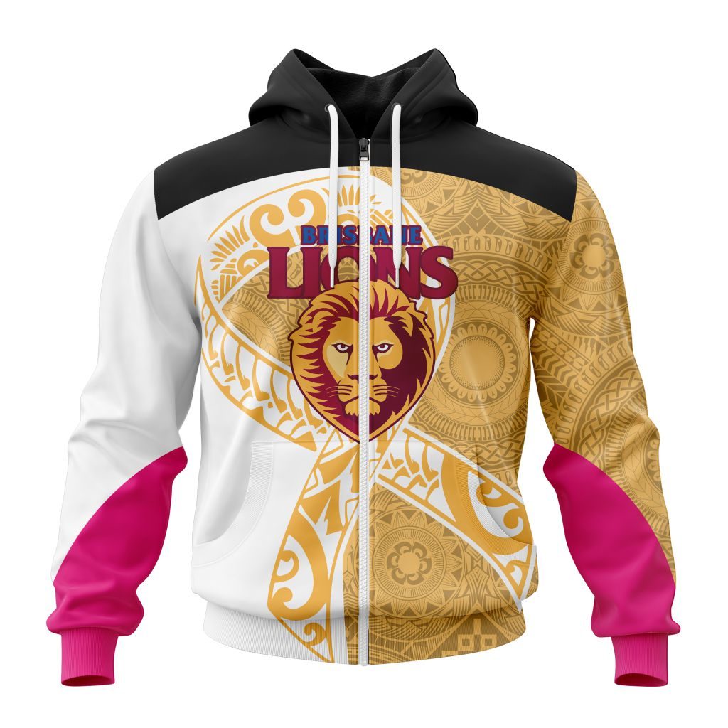 Afl Brisbane Lions Custom Name Number Fight Cancer Zip Up Hoodie