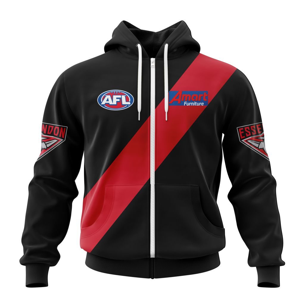 Afl Essendon Bombers Custom Name Number Home Guernsey Zip Up Hoodie