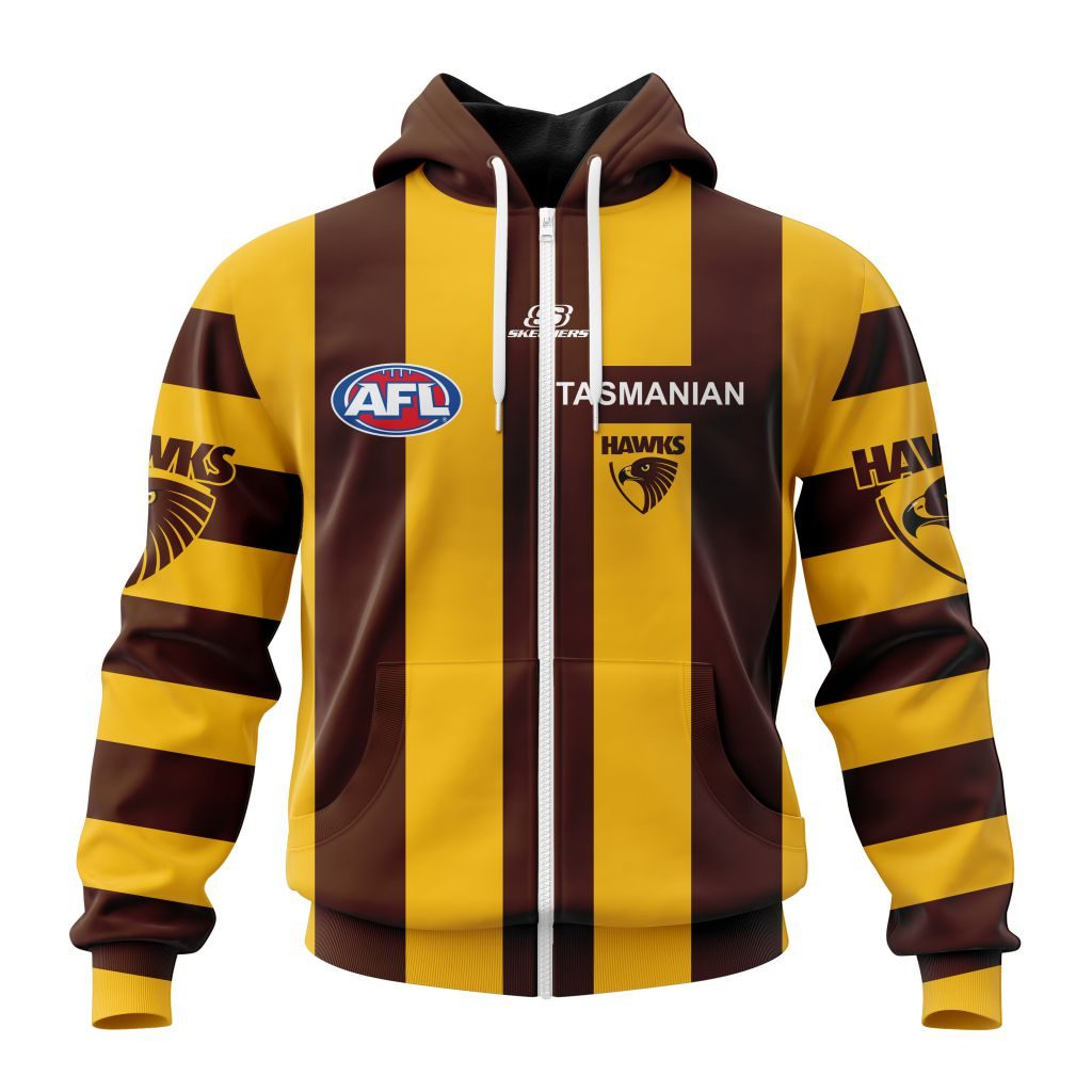 Afl Hawthorn Hawks Custom Name Number Home Guernsey Zip Up Hoodie