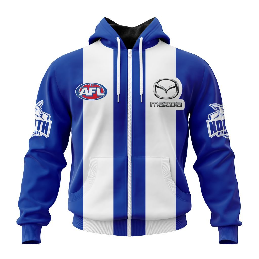 Afl North Melbourne Kangaroos Custom Name Number Home Guernsey Zip Up Hoodie