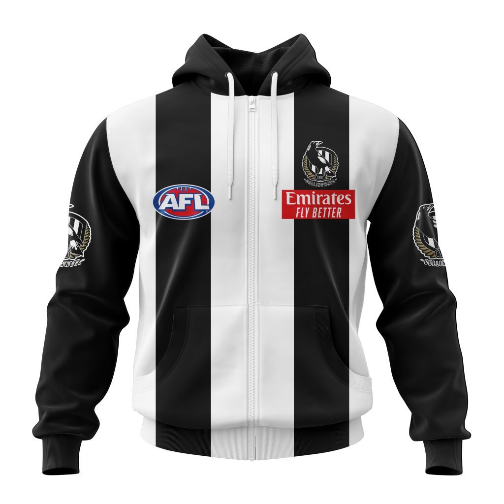 Afl Collingwood Magpies Custom Name Number Home Guernsey Zip Up Hoodie