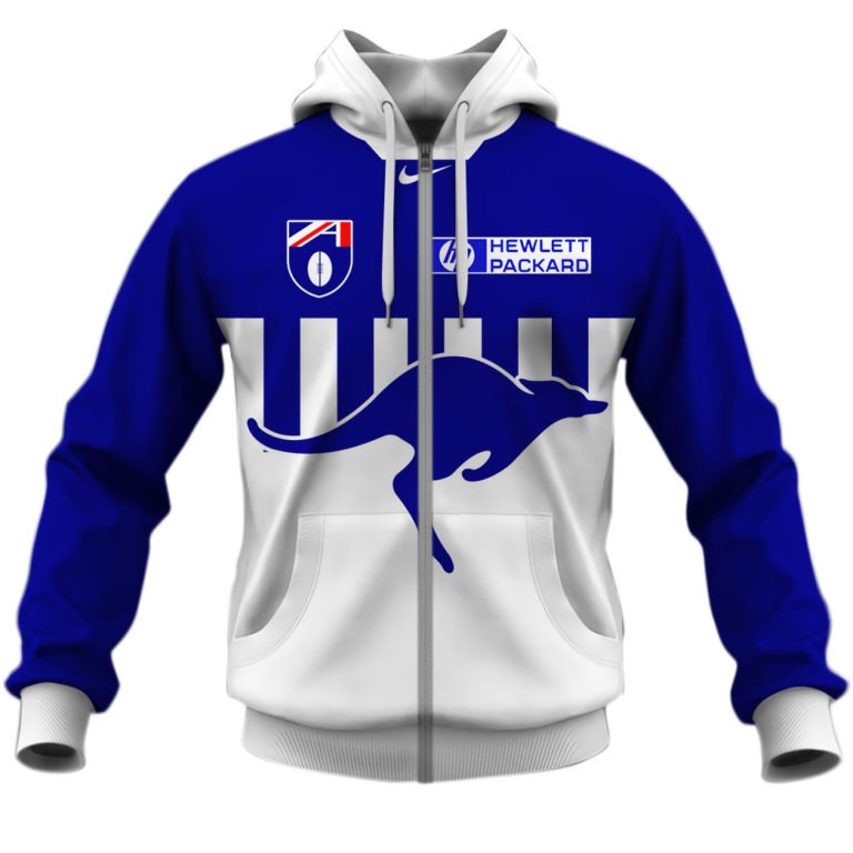 Afl North Melbourne Kangaroos Custom Name Number 90S Vintage Retro Guernsey Zip Up Hoodie