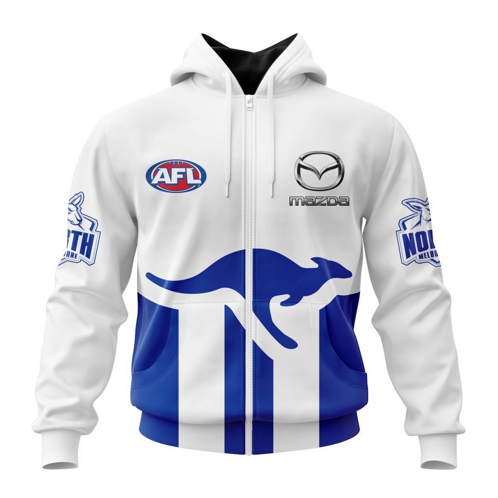 Afl North Melbourne Kangaroos Custom Name Number Away Guernsey Zip Up Hoodie