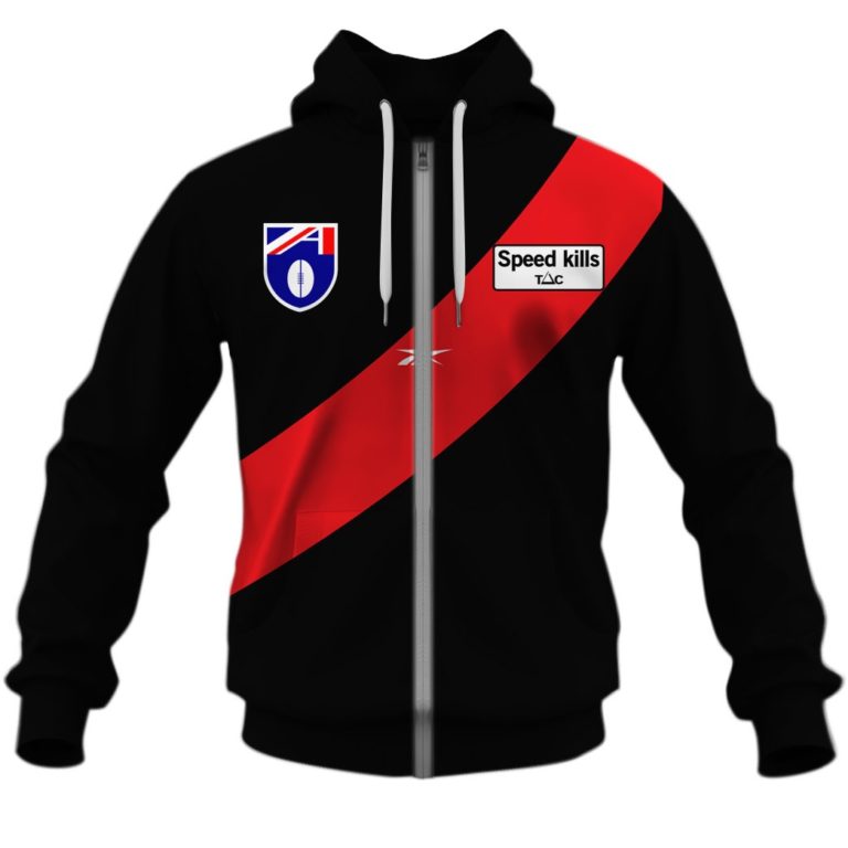 Afl Essendon Bombers Custom Name Number 1989 Vintage Retro Guernsey Zip Up Hoodie
