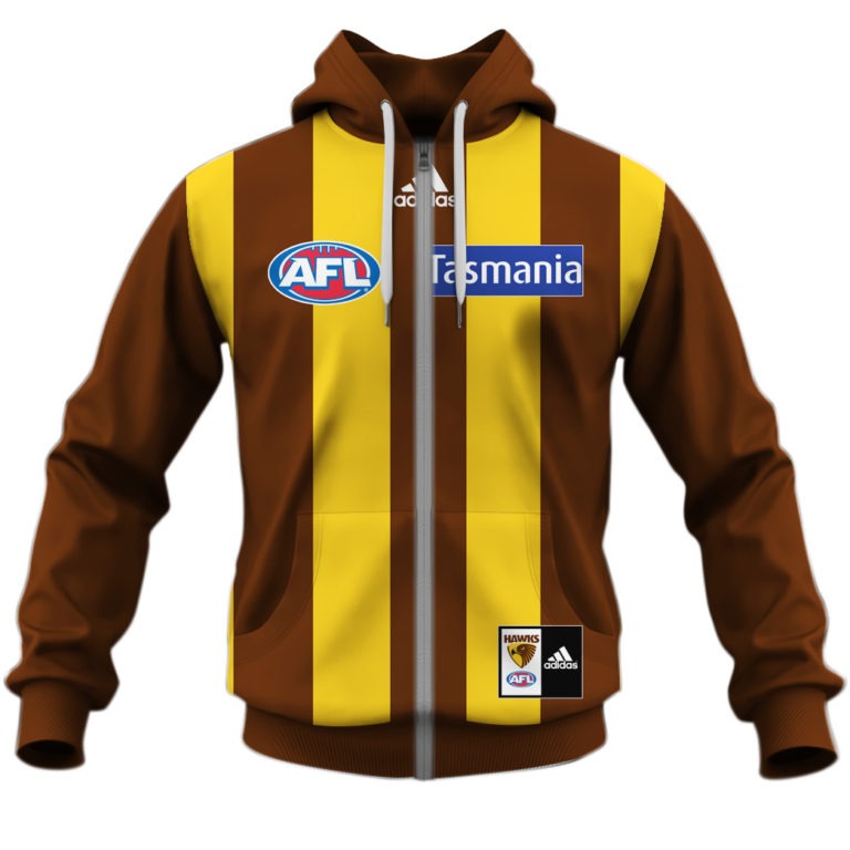 Afl Hawthorn Hawks Custom Name Number 2020 Home Guernsey Zip Up Hoodie