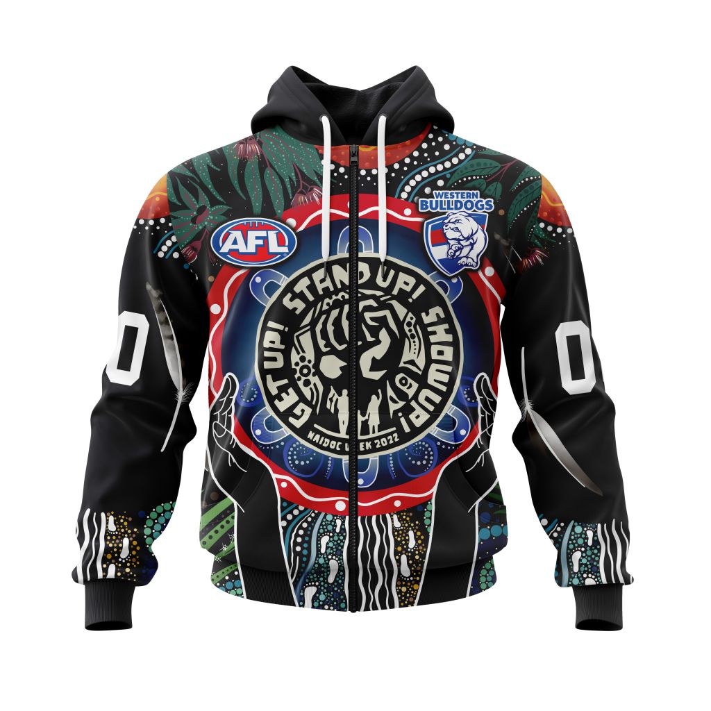 Afl Western Bulldogs Custom Name Number Naidoc 2022 Zip Up Hoodie