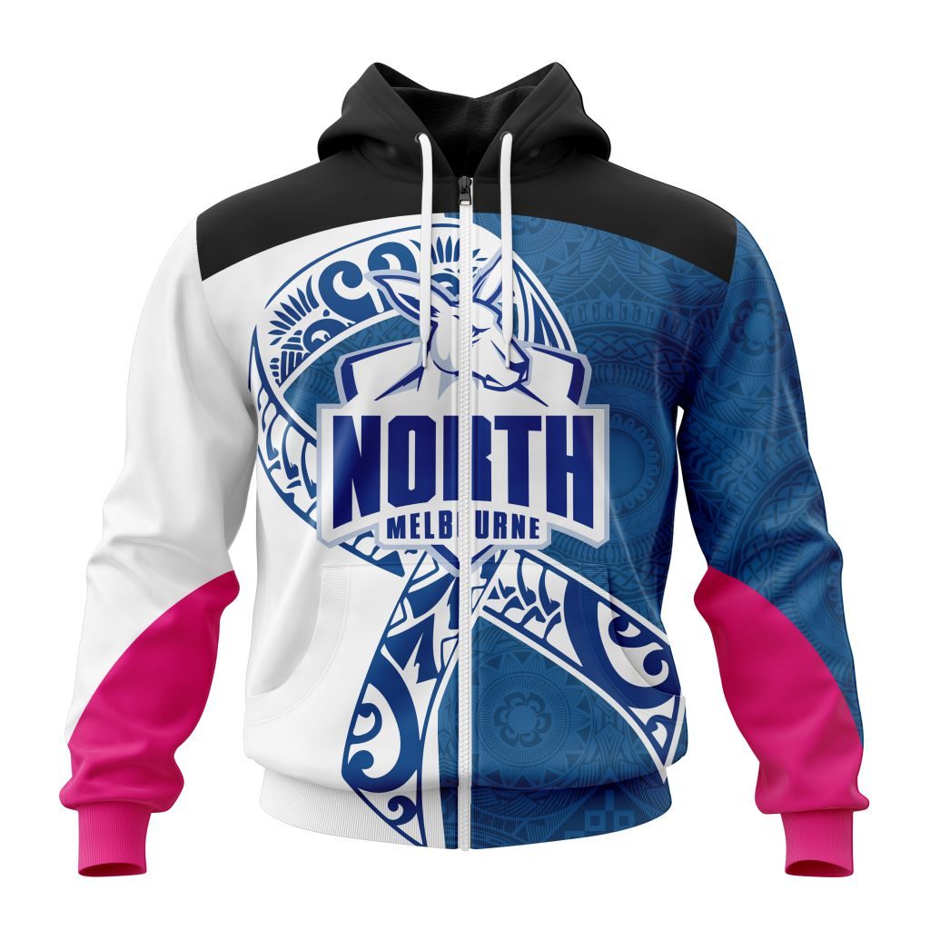 Afl North Melbourne Kangaroos Custom Name Number Fight Cancer Zip Up Hoodie