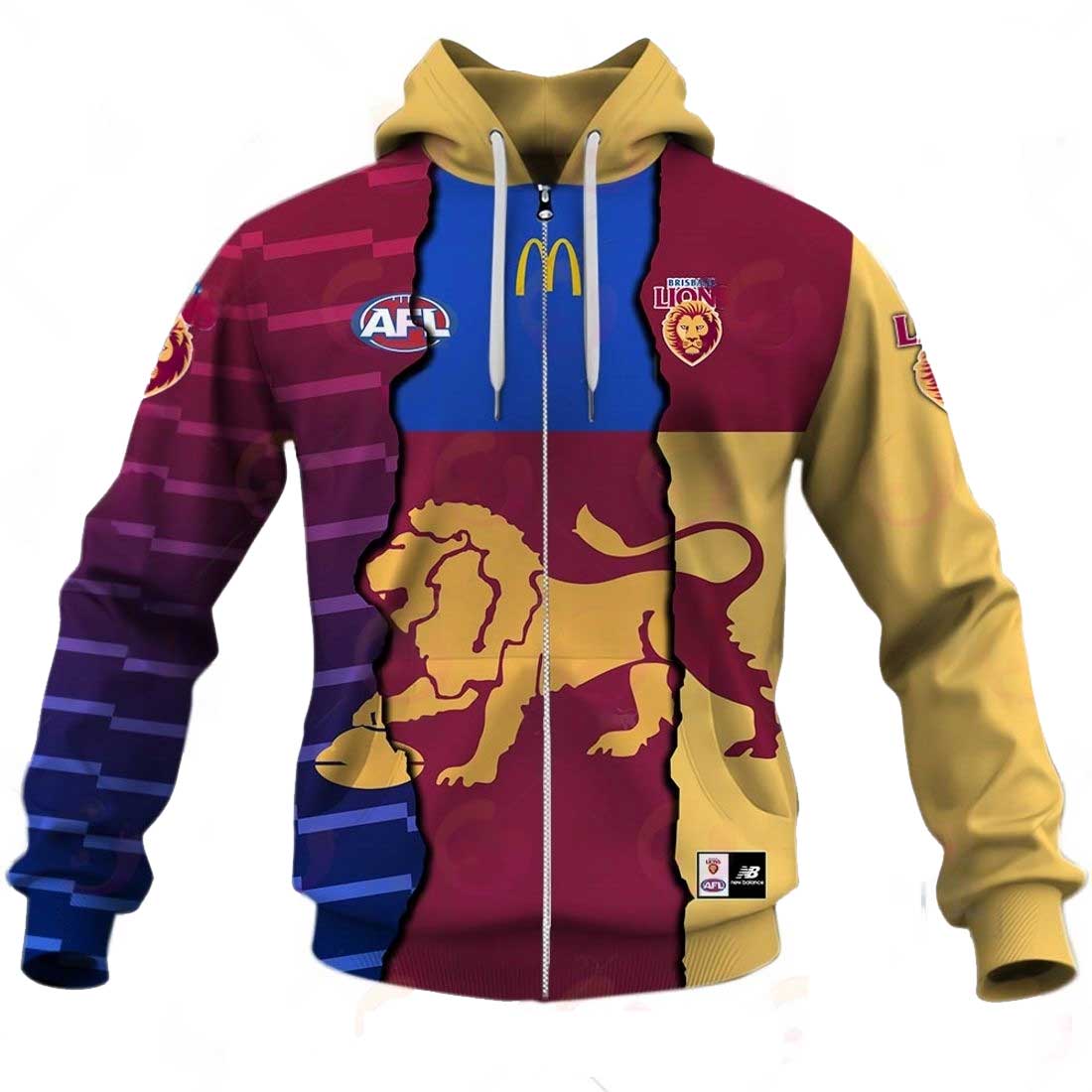 Afl Brisbane Lions Custom Name Number Mix Guernsey Zip Up Hoodie