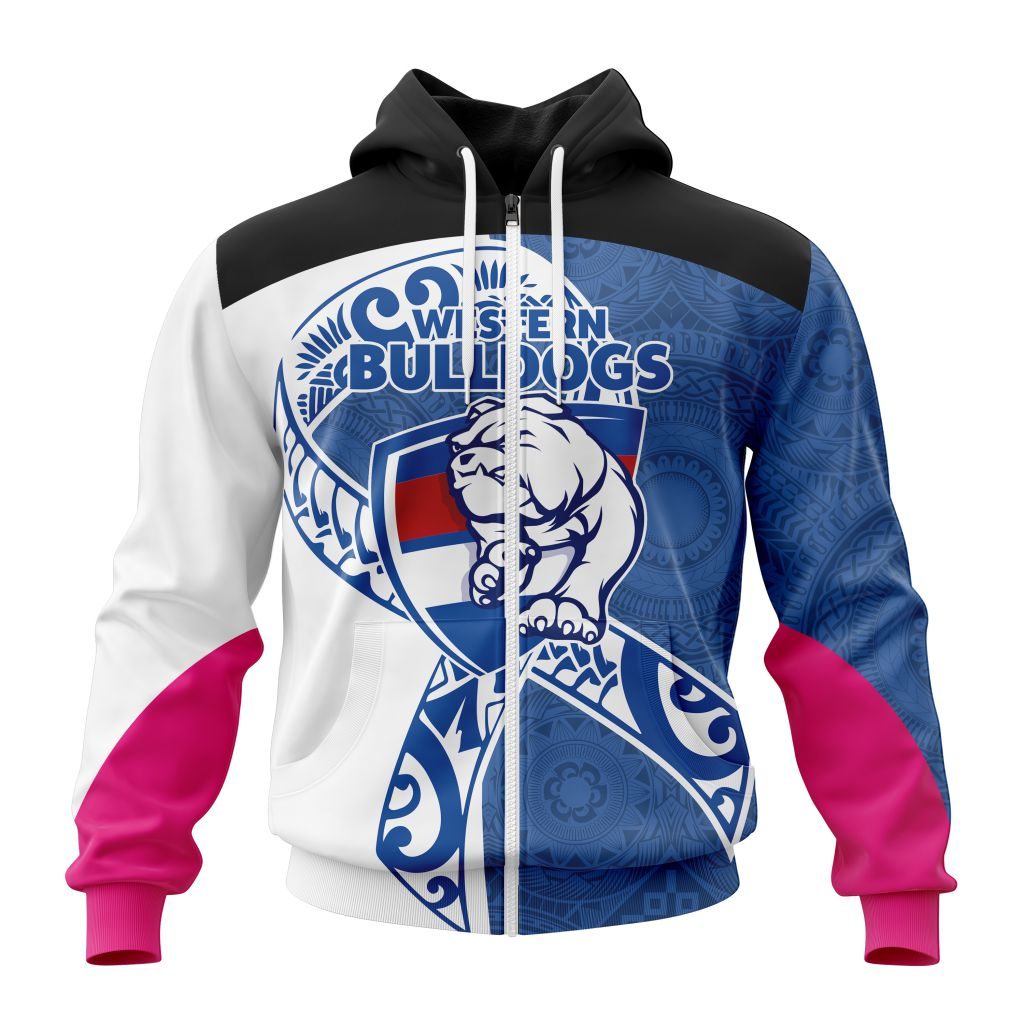 Afl Western Bulldogs Custom Name Number Fight Cancer Zip Up Hoodie
