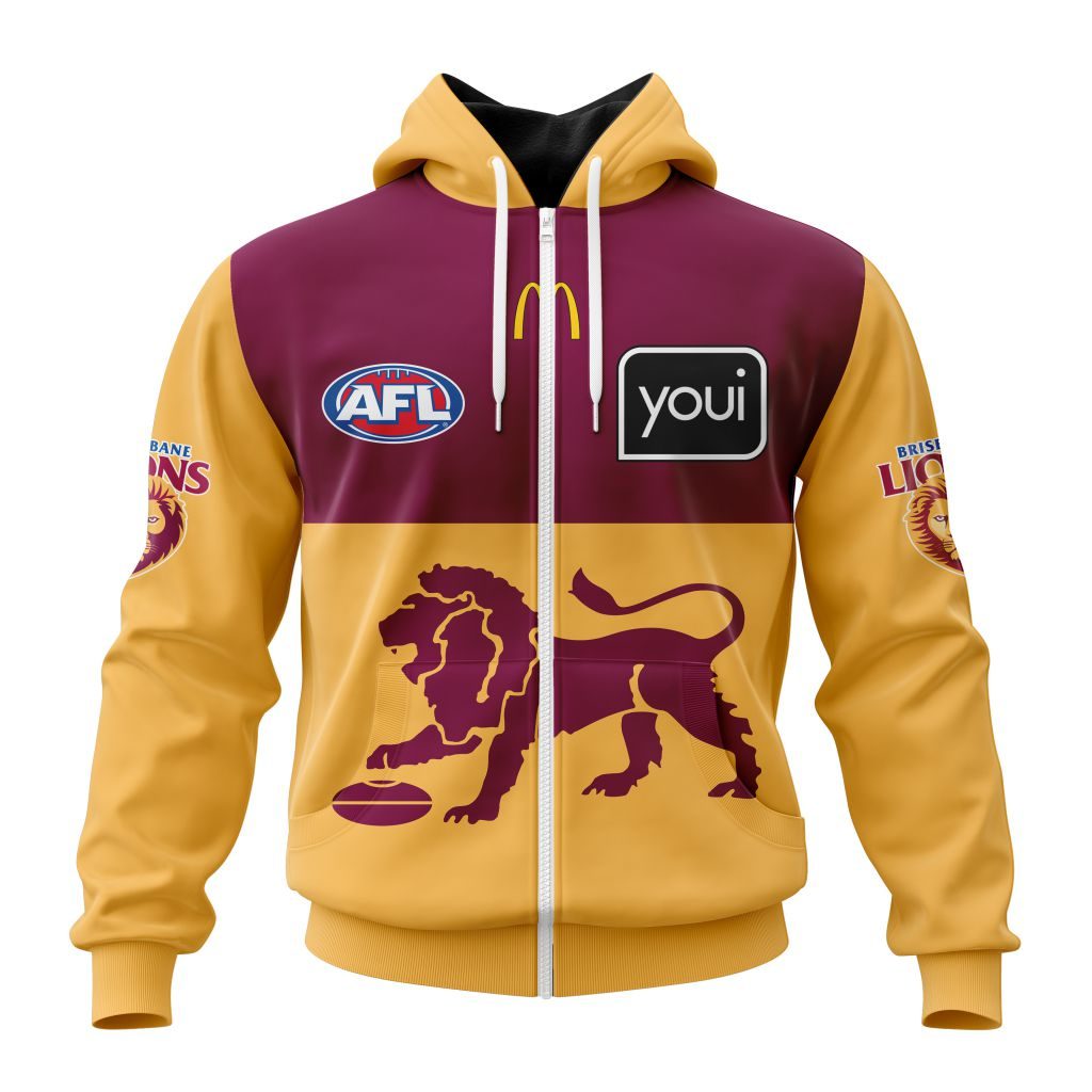 Afl Brisbane Lions Custom Name Number Clash Guernsey Zip Up Hoodie
