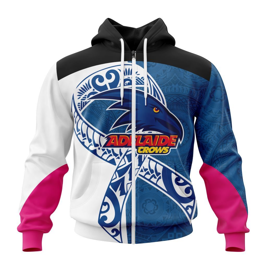 Afl Adelaide Crows Custom Name Number Fight Cancer Zip Up Hoodie