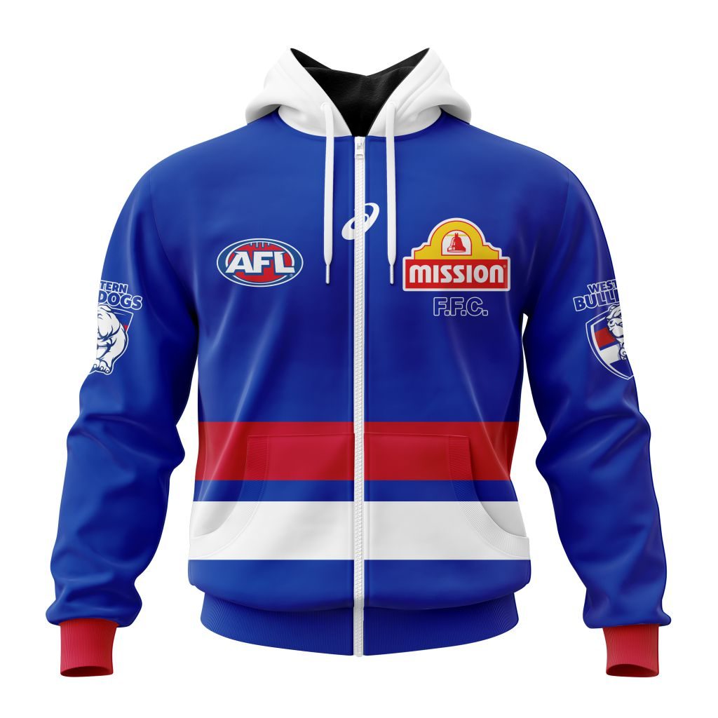 Afl Western Bulldogs Custom Name Number Home Guernsey Zip Up Hoodie
