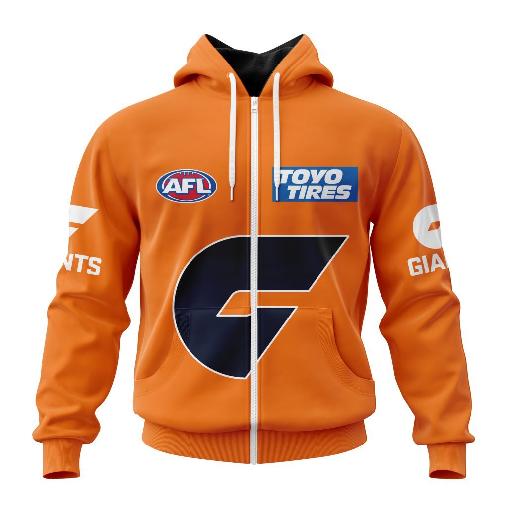 Afl Greater Western Sydney Giants Custom Name Number Away Guernsey Zip Up Hoodie