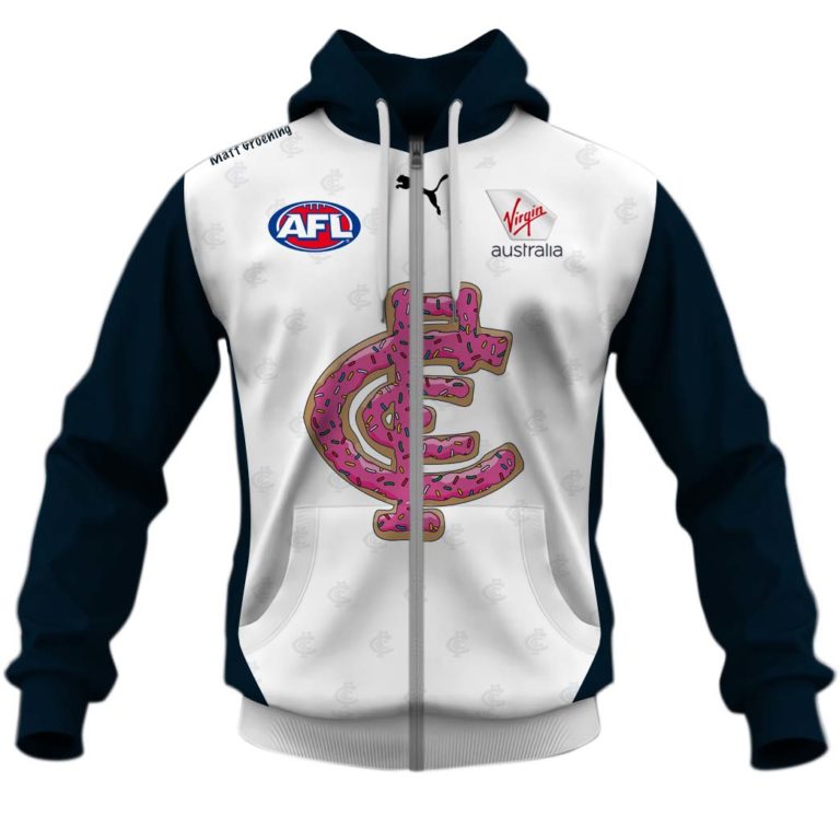 Afl Carlton Blues Custom Name Number 2021 Simpsons Guernsey Zip Up Hoodie