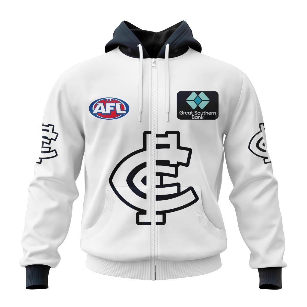 Afl Carlton Blues Custom Name Number Clash Guernsey Zip Up Hoodie