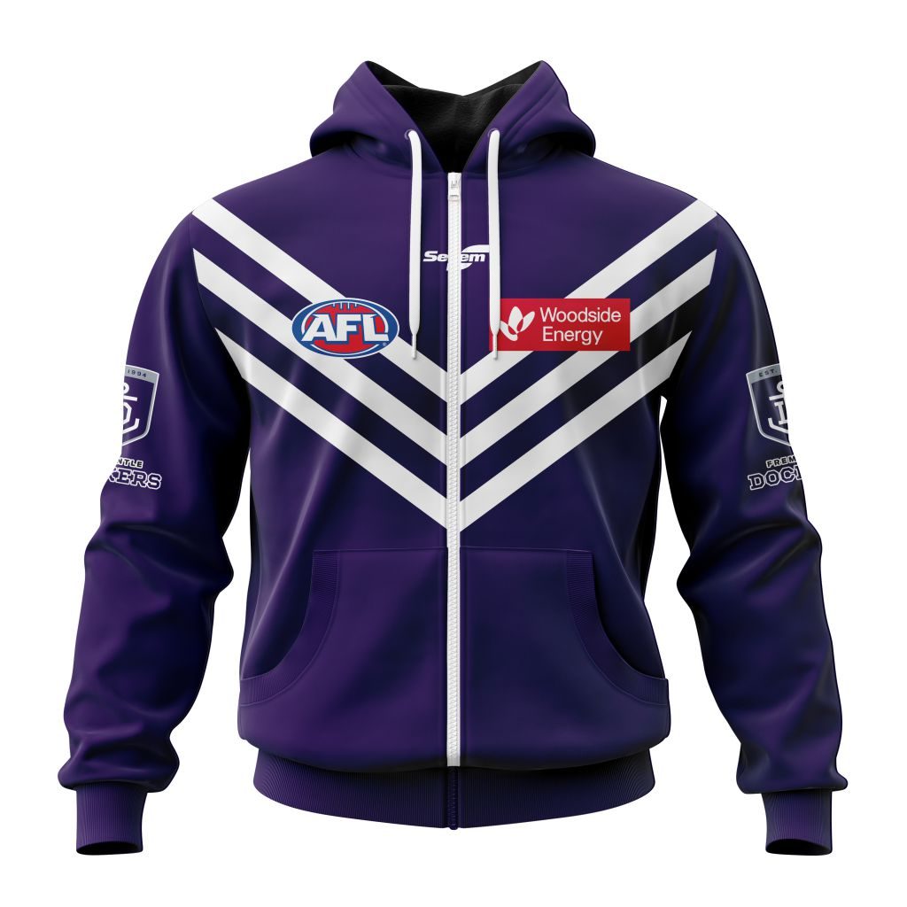 Afl Fremantle Dockers Custom Name Number Home Guernsey Zip Up Hoodie