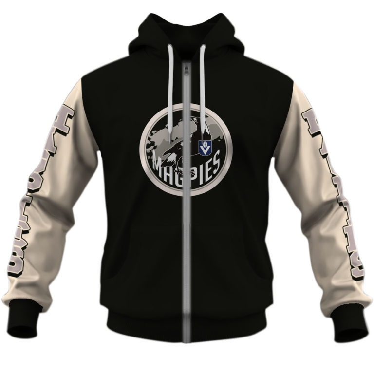 Afl Collingwood Magpies Custom Name Number Vintage Retro Zip Up Hoodie For Fans