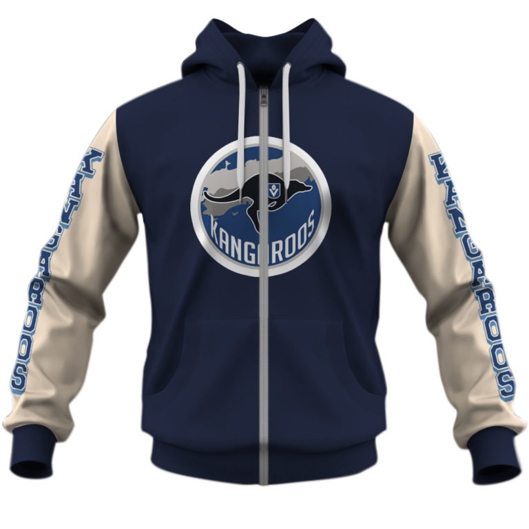 Afl North Melbourne Kangaroos Custom Name Number Vintage Retro Zip Up Hoodie