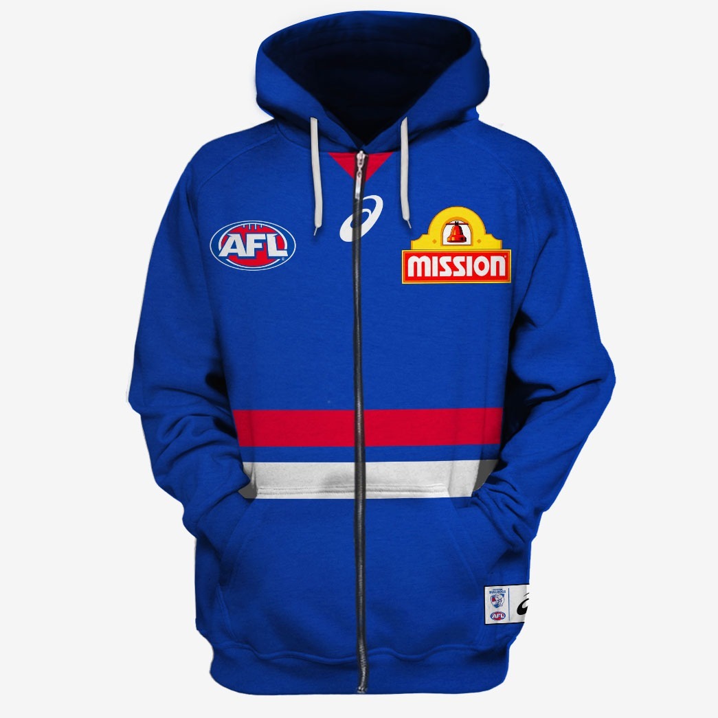 Afl Western Bulldogs Custom Name Number 2020 Home Guernsey Zip Up Hoodie