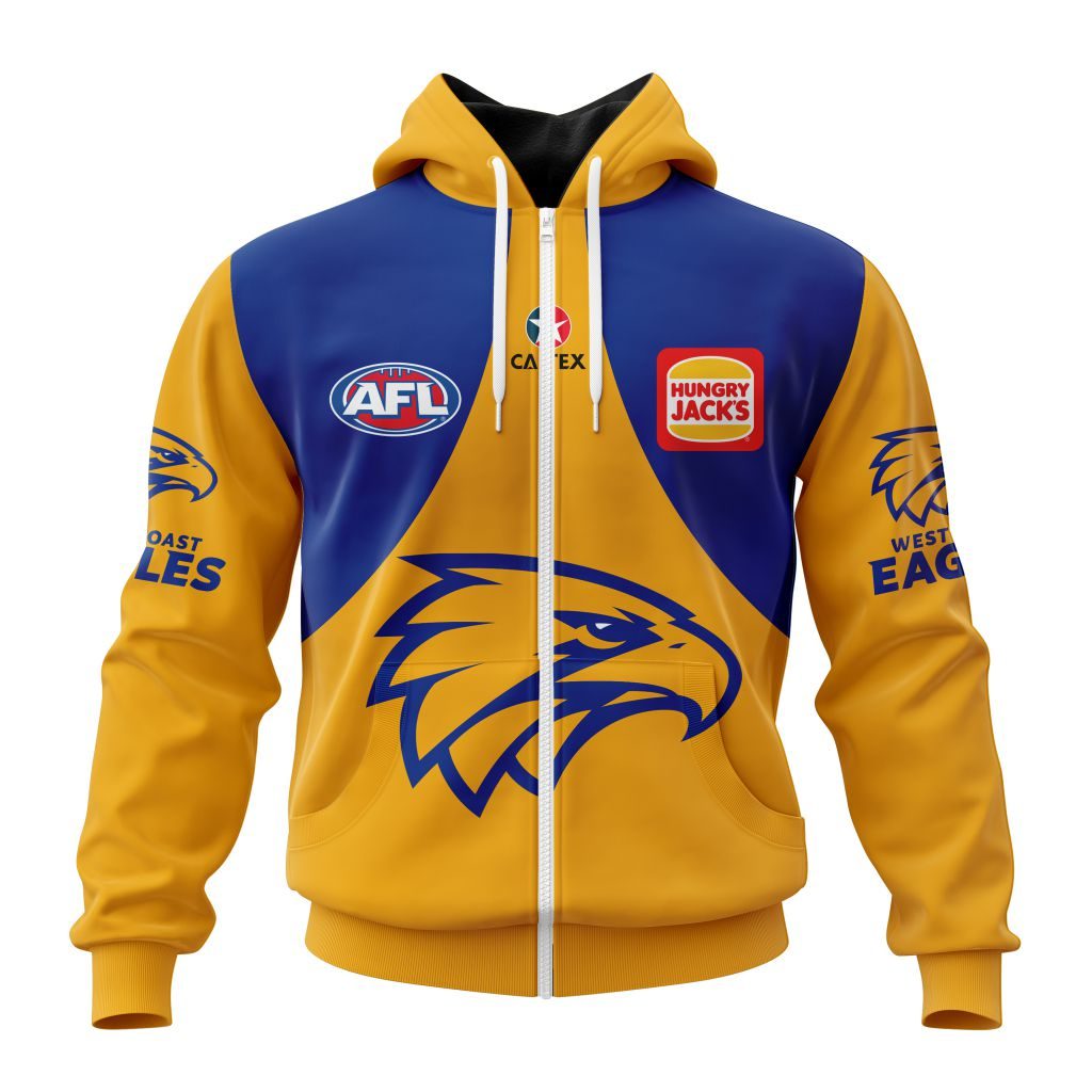 Afl West Coast Eagles Custom Name Number Clash Guernsey Zip Up Hoodie