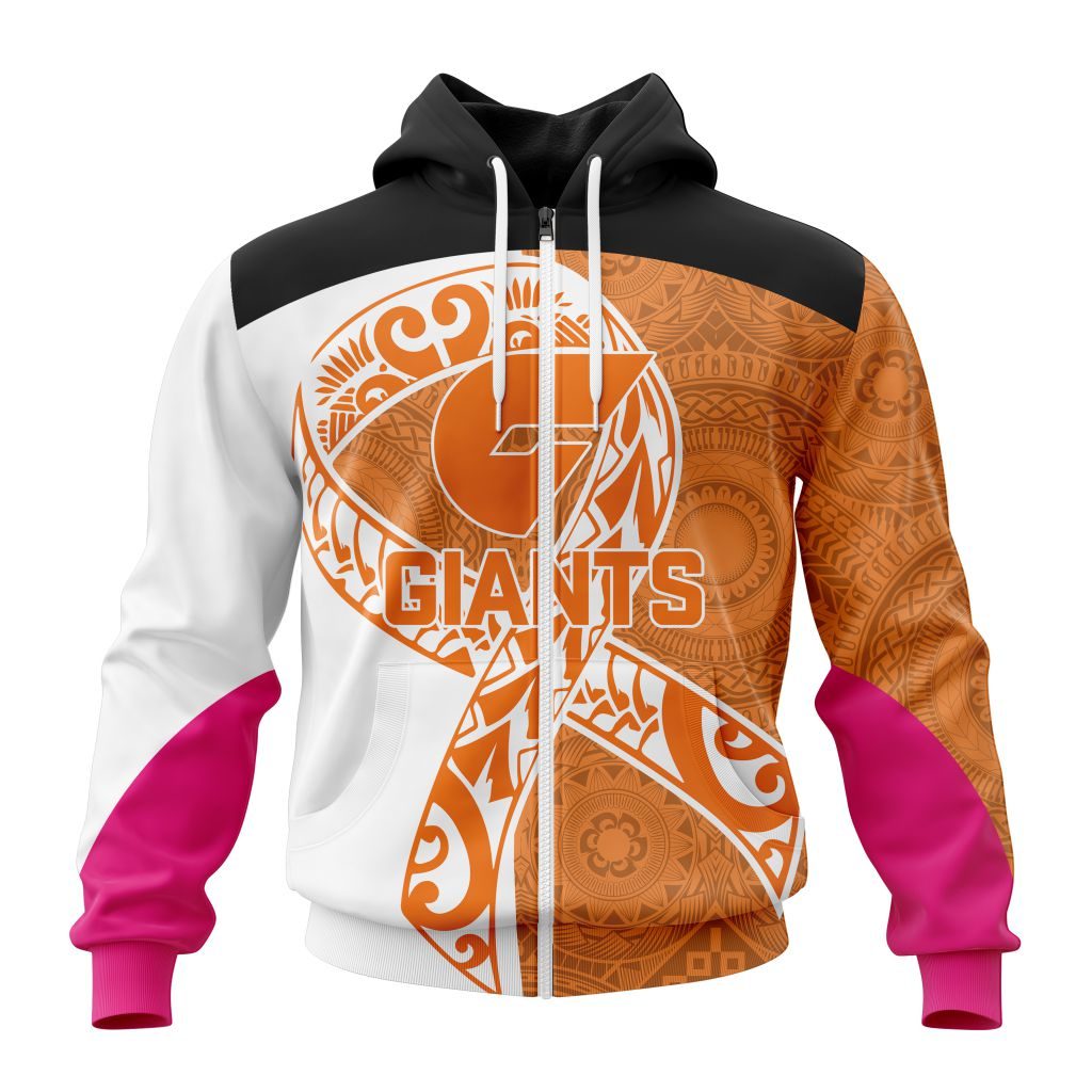 Afl Greater Western Sydney Giants Custom Name Number Fight Cancer Zip Up Hoodie