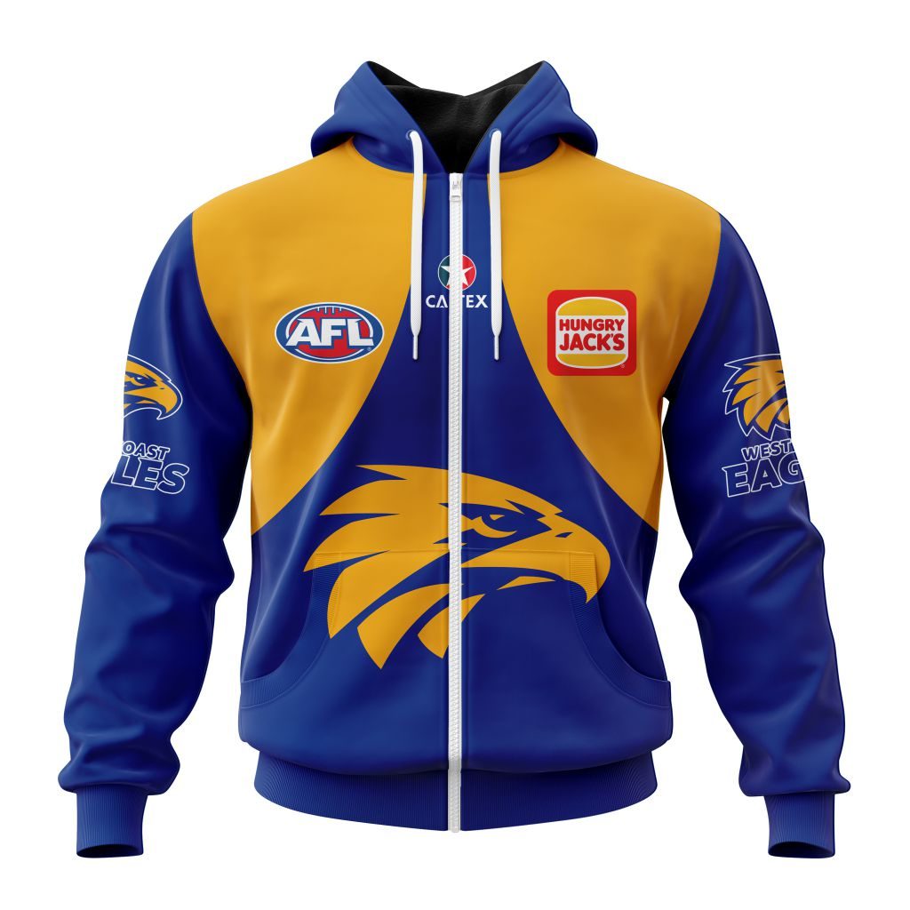 Afl West Coast Eagles Custom Name Number Home Guernsey Zip Up Hoodie