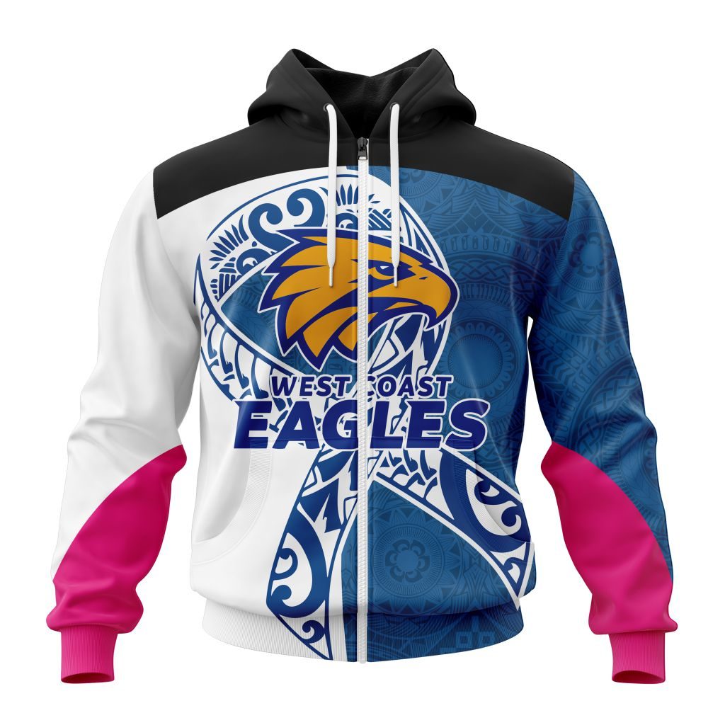 Afl West Coast Eagles Custom Name Number Fight Cancer Zip Up Hoodie