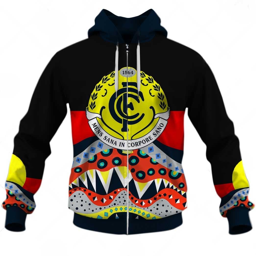 Afl Carlton Blues Dinky Di Lover Aboriginal Flag X Indigenous Zip Up Hoodie