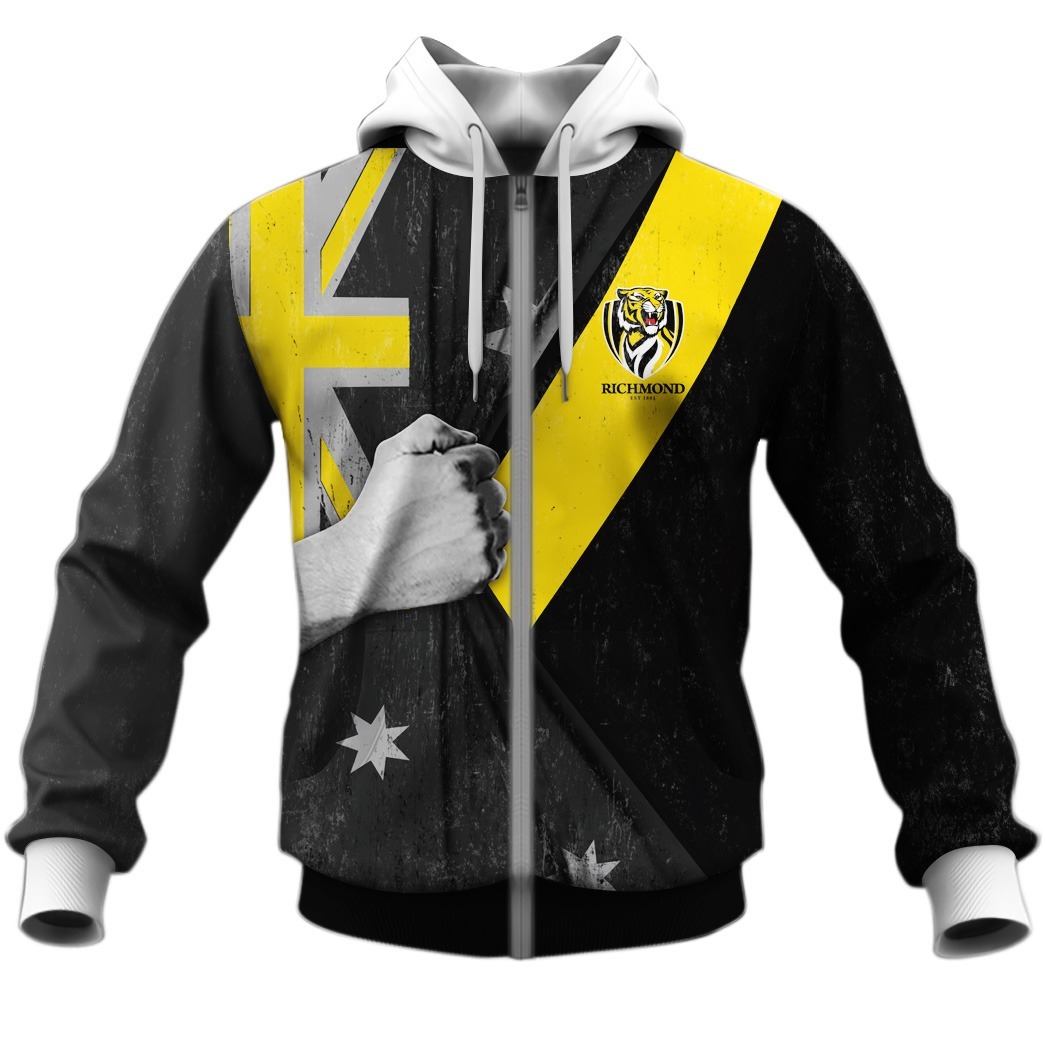 Afl Richmond Tigers Custom Name Number Black Flag Zip Up Hoodie