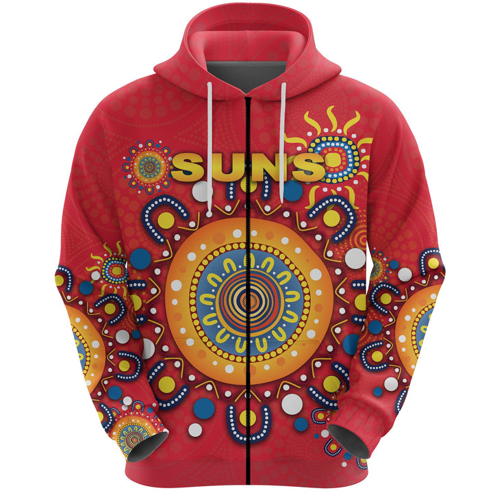 Afl Gold Coast Suns Indigenous Red Zip Up Hoodie
