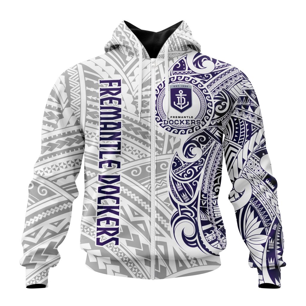 Afl Fremantle Dockers Custom Name White Indigenous Zip Up Hoodie