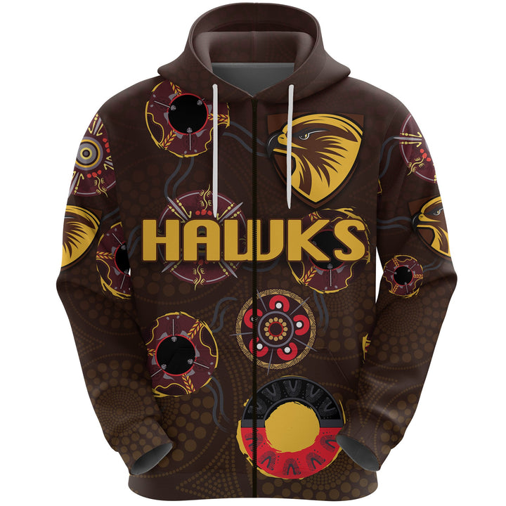 Afl Hawthorn Hawks Indigenous Brown Zip Up Hoodie