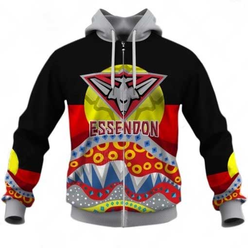 Afl Essendon Bombers Dinky Di Lover Aboriginal Flag X Indigenous Zip Up Hoodie