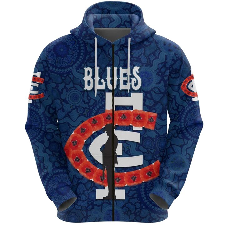 Afl Carlton Blues Anzac Country Style Zip Up Hoodie