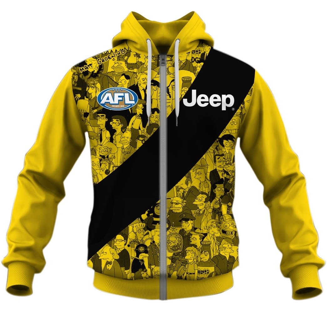Afl Richmond Tigers Custom Name Number The Simpsons Zip Up Hoodie