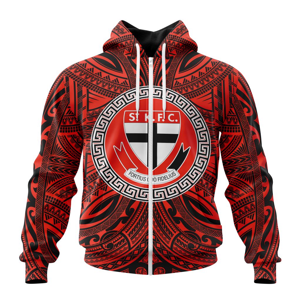 Afl St Kilda Saints Custom Name Number Polynesian Zip Up Hoodie