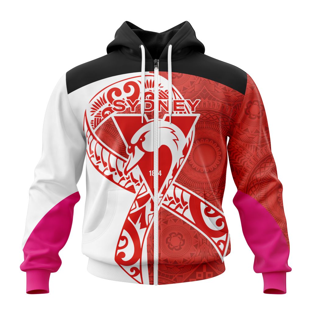 Afl Sydney Swans Custom Name Number Fight Cancer Zip Up Hoodie