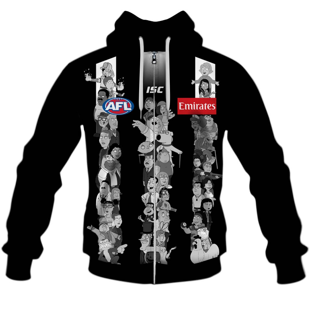 Afl Collingwood Magpies Custom Name Number Family Guy Zip Up Hoodie