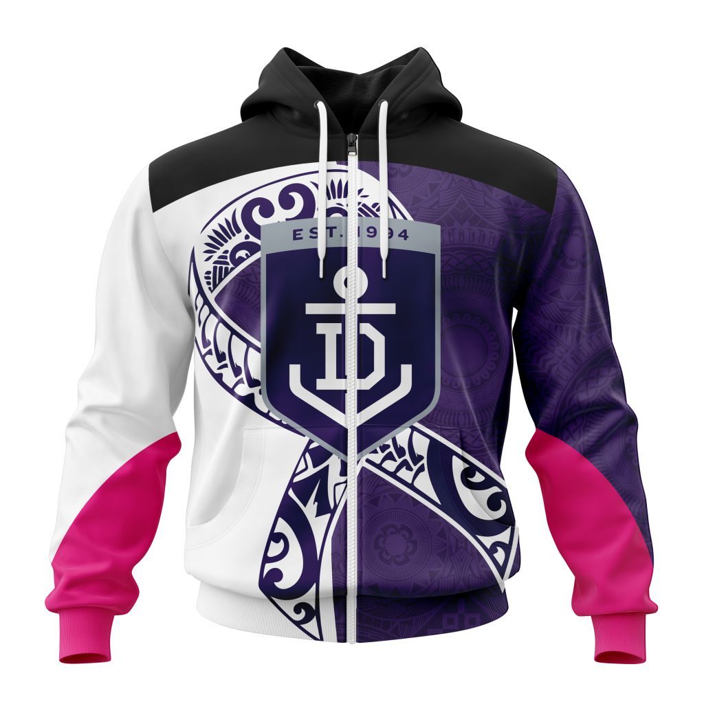 Afl Fremantle Dockers Custom Name Number Fight Cancer Zip Up Hoodie