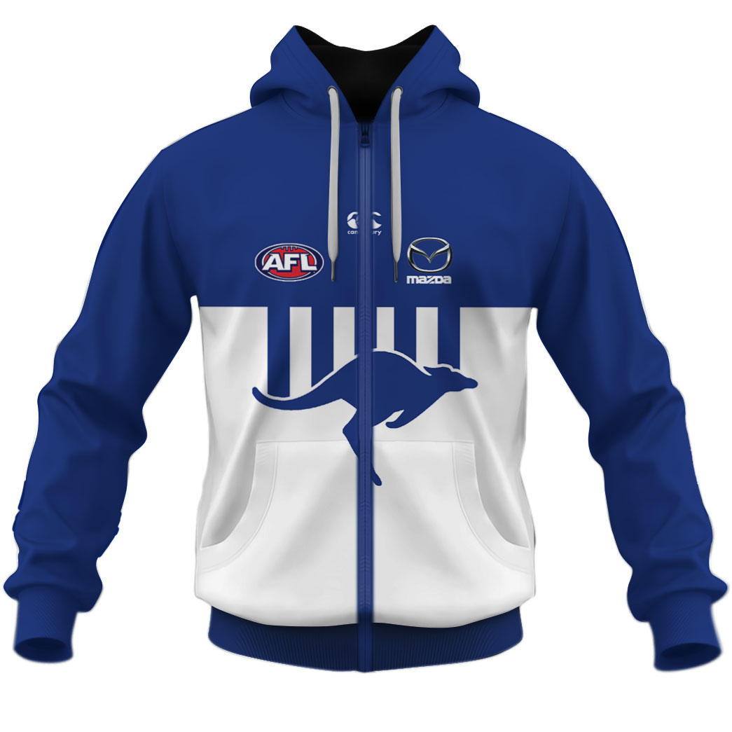 Afl North Melbourne Kangaroos Custom Name Number Vintage Centenary Guernsey Zip Up Hoodie