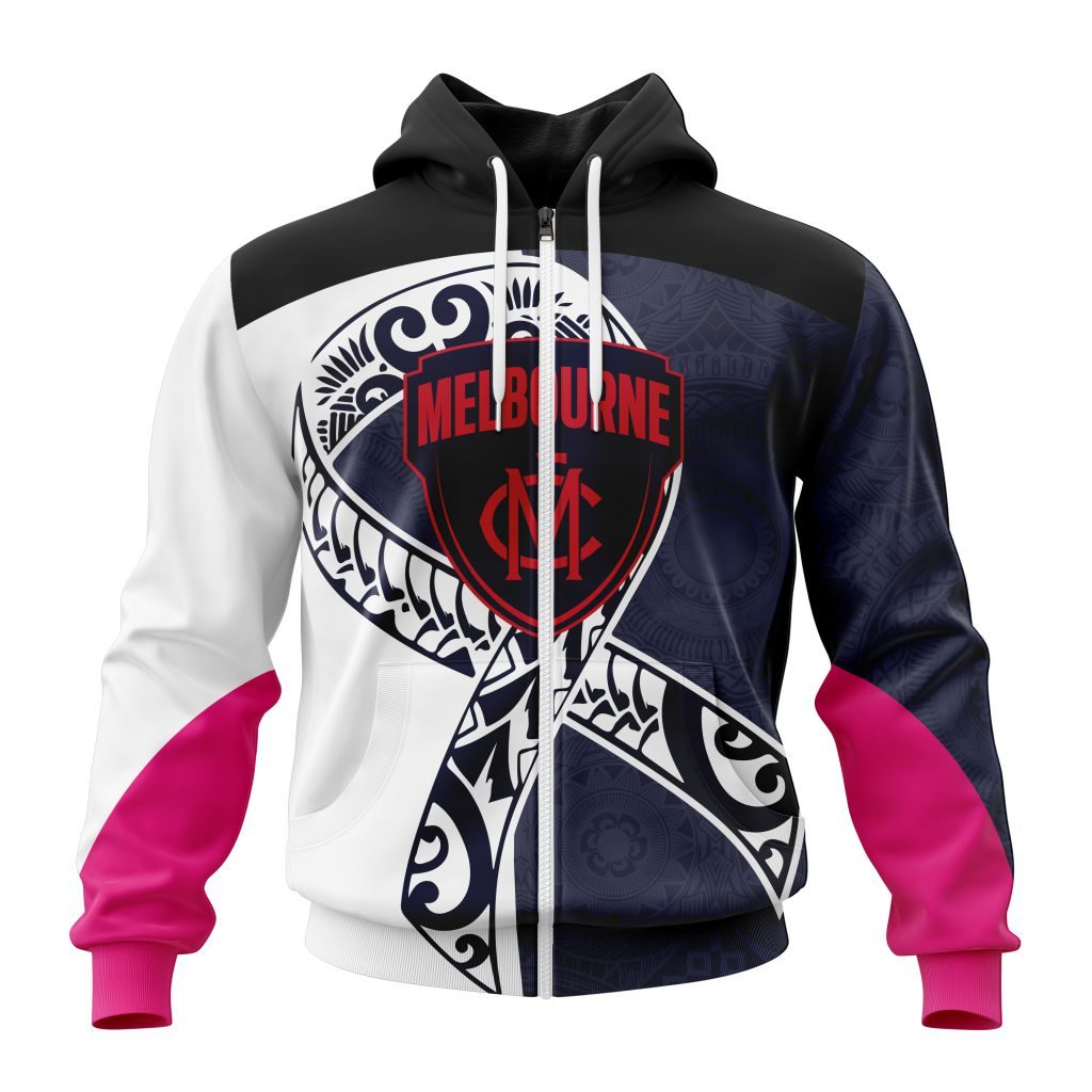 Afl Melbourne Demons Custom Name Number Fight Cancer Zip Up Hoodie