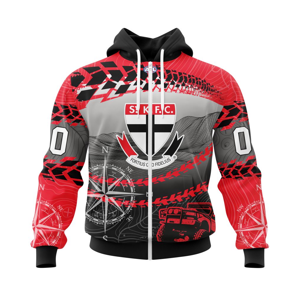 Afl St Kilda Saints Custom Name Number Off-Road Zip Up Hoodie
