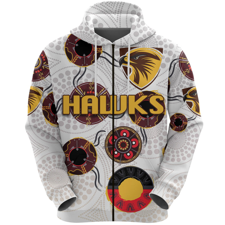 Afl Hawthorn Hawks Indigenous White Zip Up Hoodie