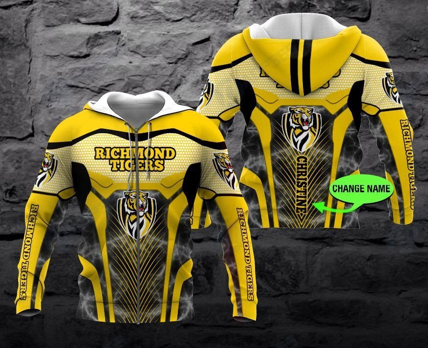 Afl Richmond Tigers Custom Name Yellow Zip Up Hoodie
