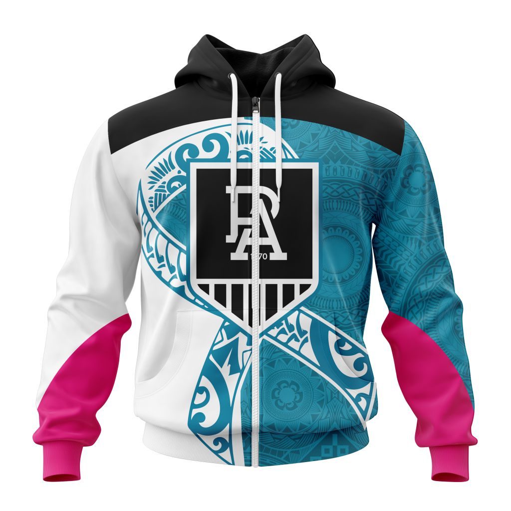 Afl Port Adelaide Custom Name Number Fight Cancer Zip Up Hoodie