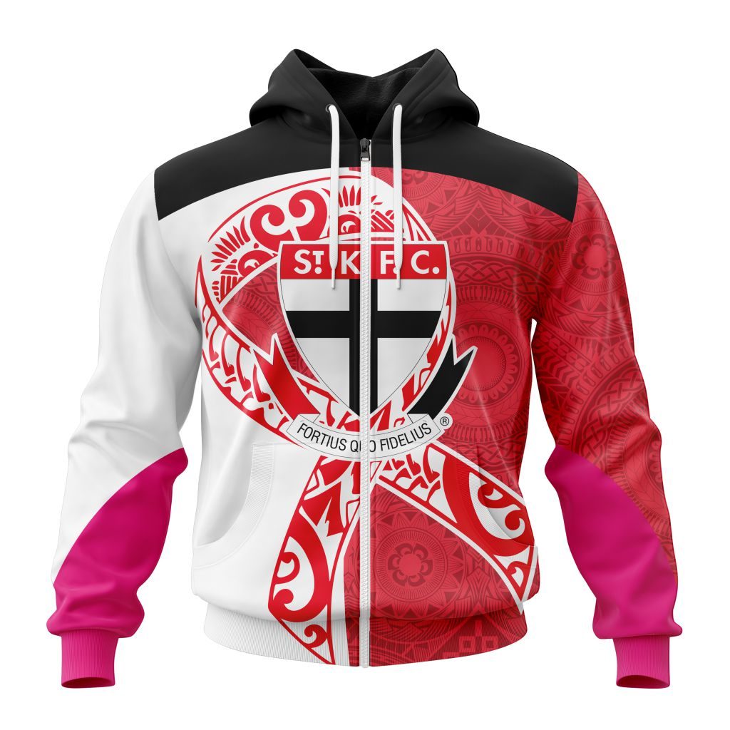 Afl St Kilda Saints Custom Name Number Fight Cancer Zip Up Hoodie