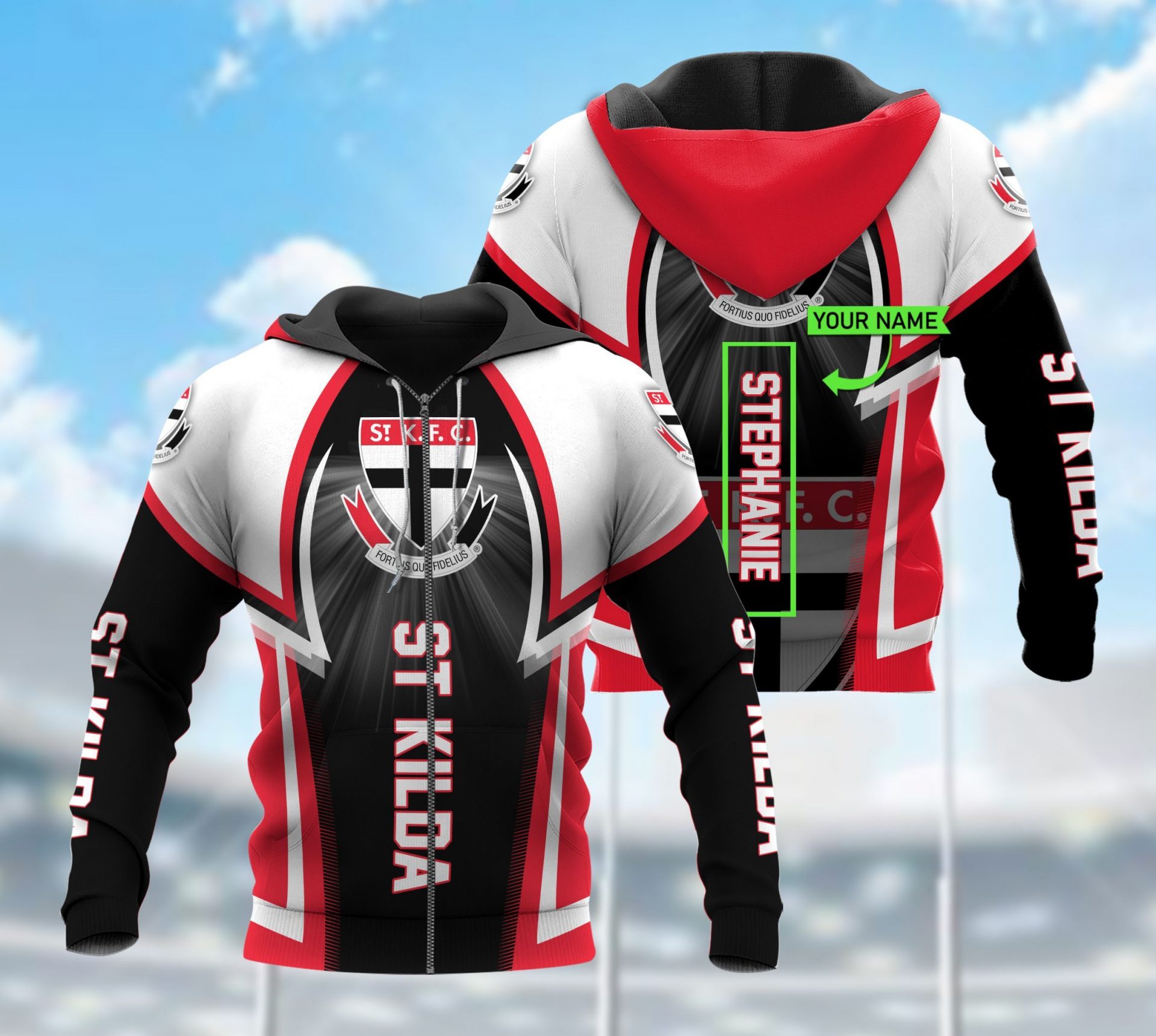 Afl St Kilda Saints Custom Name Red Black White Zip Up Hoodie
